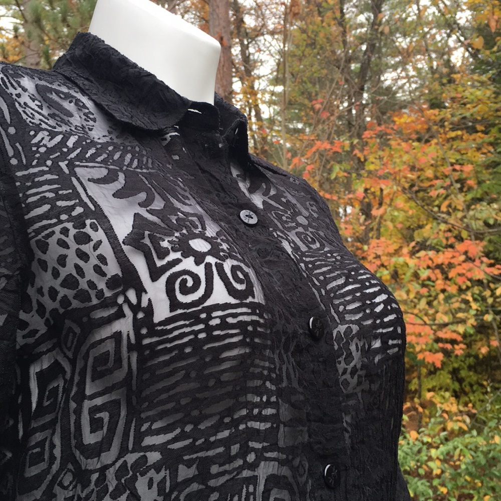 Ruby Rd. Aztec Pattern Black Sheer Top Size 12 - image 7